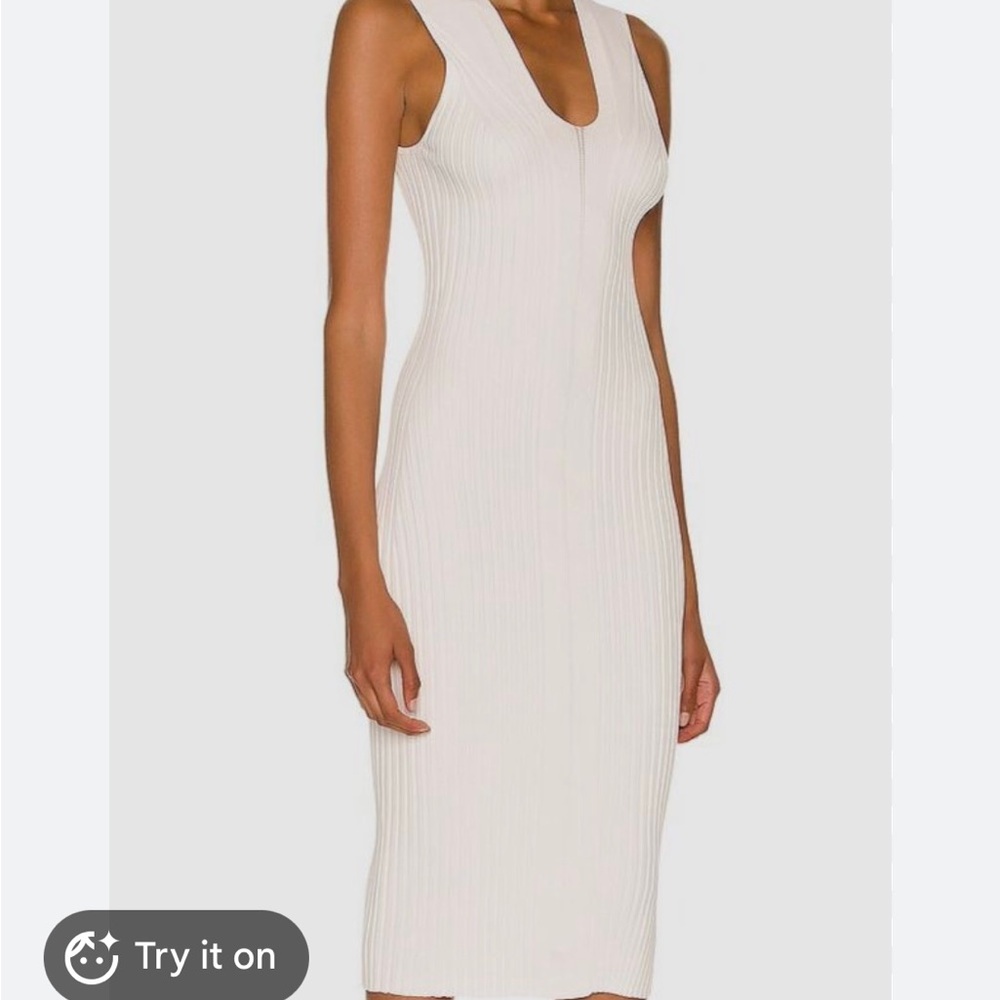 Helmut Lang Sleeveless Ribbed Midi Dress in Cream